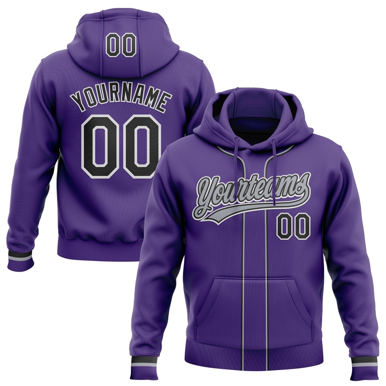 Custom Stitched Purple Black-White Baseball Pullover Sweatshirt Hoodie photo 1
