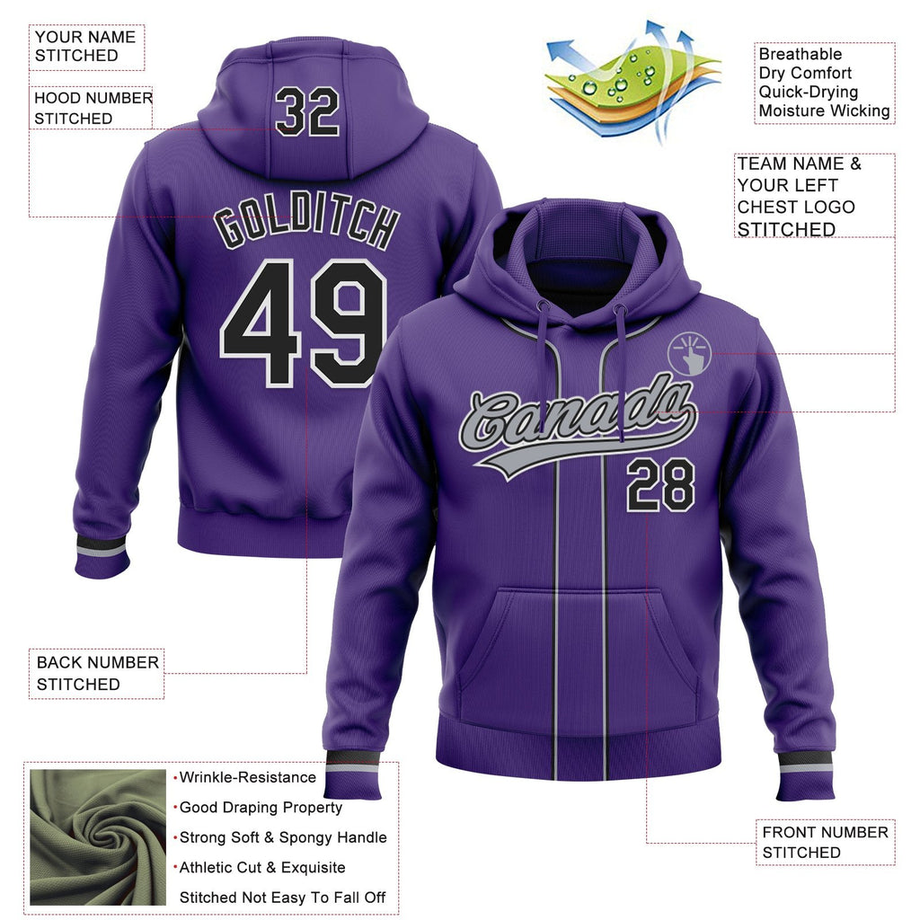 Custom Stitched Purple Black-White Baseball Pullover Sweatshirt Hoodie photo 2