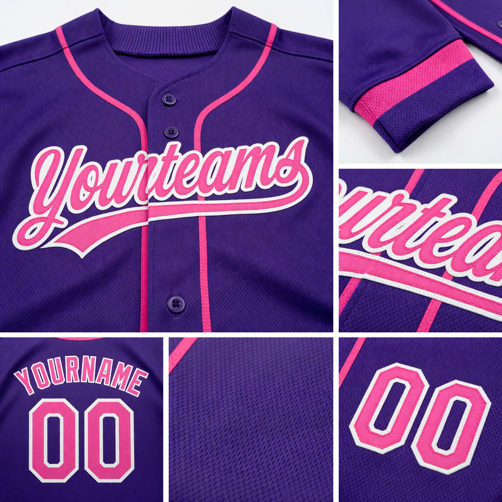 Custom Stitched Purple Pink-White Baseball Pullover Sweatshirt Hoodie detail