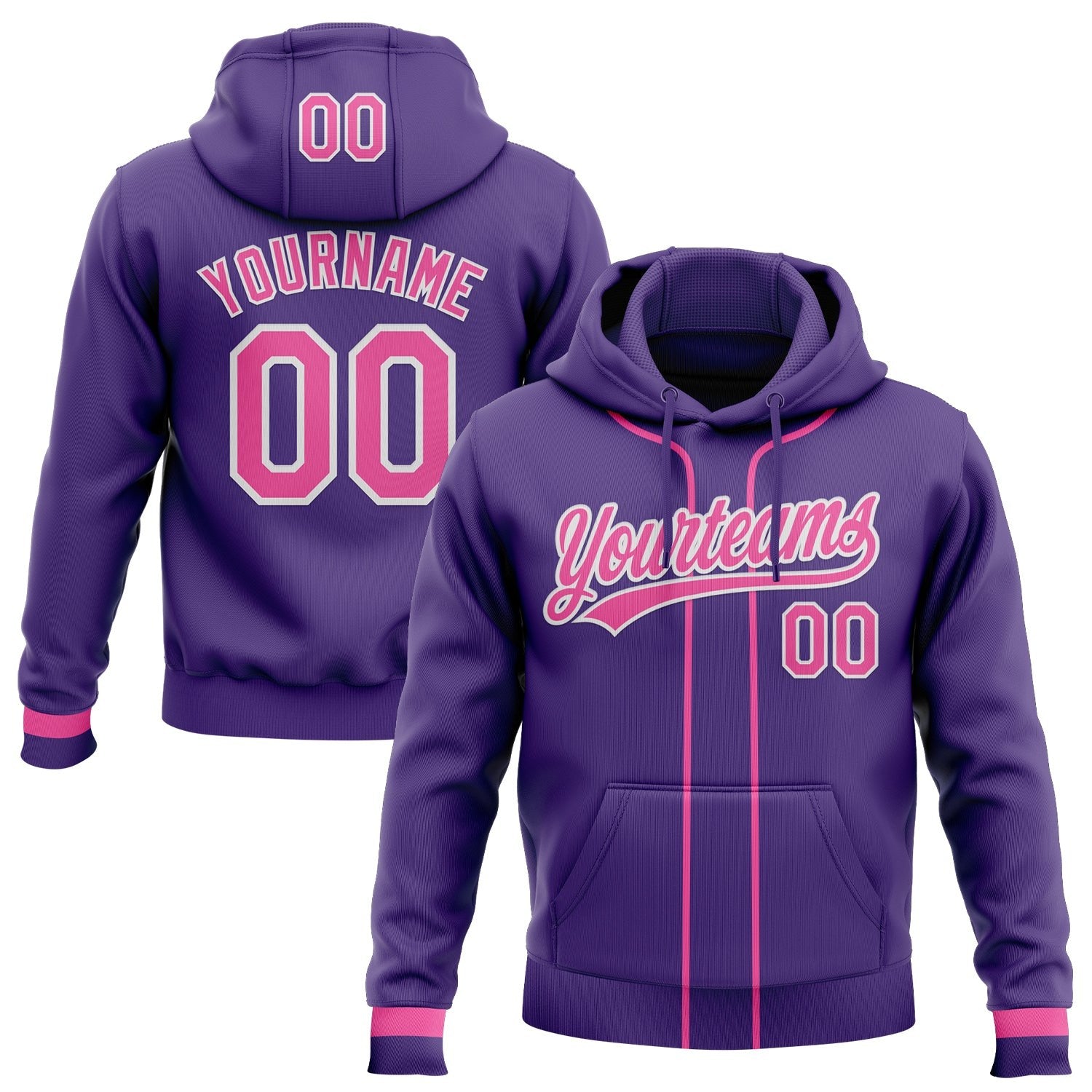 Custom Stitched Purple Pink-White Baseball Pullover Sweatshirt Hoodie photo 1