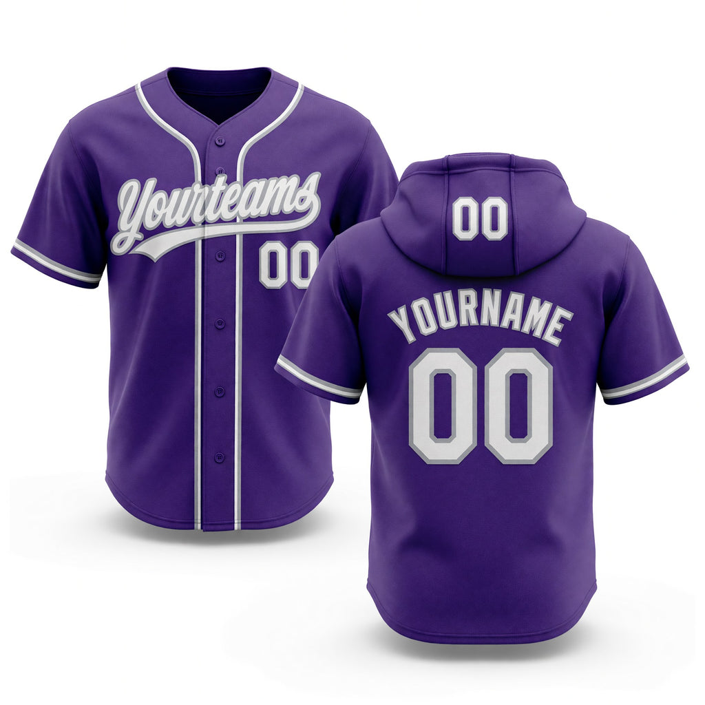 Custom Stitched Purple White-Gray Baseball Pullover Sweatshirt Hoodie