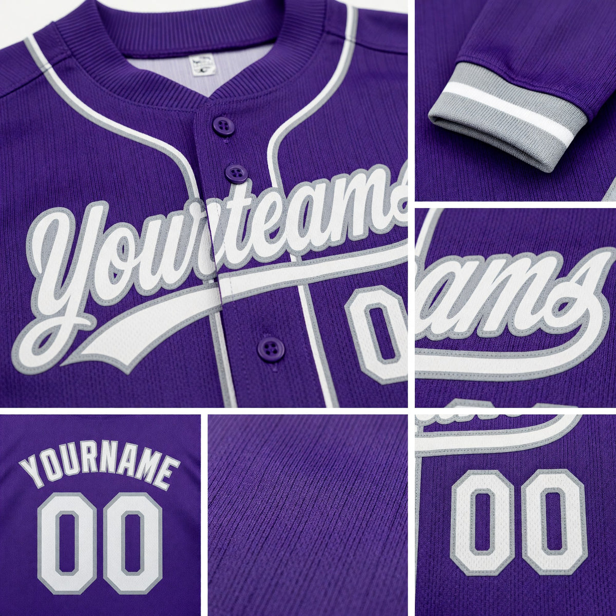 Custom Stitched Purple White-Gray Baseball Pullover Sweatshirt Hoodie detail