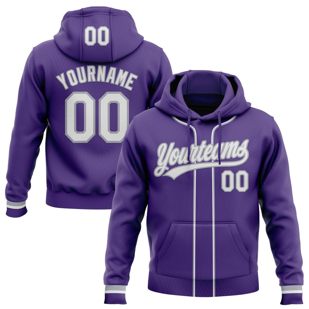 Custom Stitched Purple White-Gray Baseball Pullover Sweatshirt Hoodie photo 1