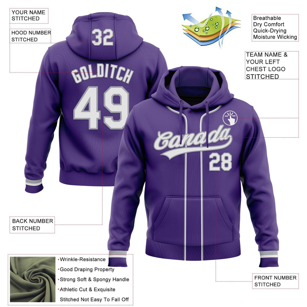 Custom Stitched Purple White-Gray Baseball Pullover Sweatshirt Hoodie photo 2