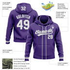 Custom Stitched Purple White-Gray Baseball Pullover Sweatshirt Hoodie photo 2