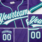 Custom Stitched Purple White-Teal Baseball Pullover Sweatshirt Hoodie detail