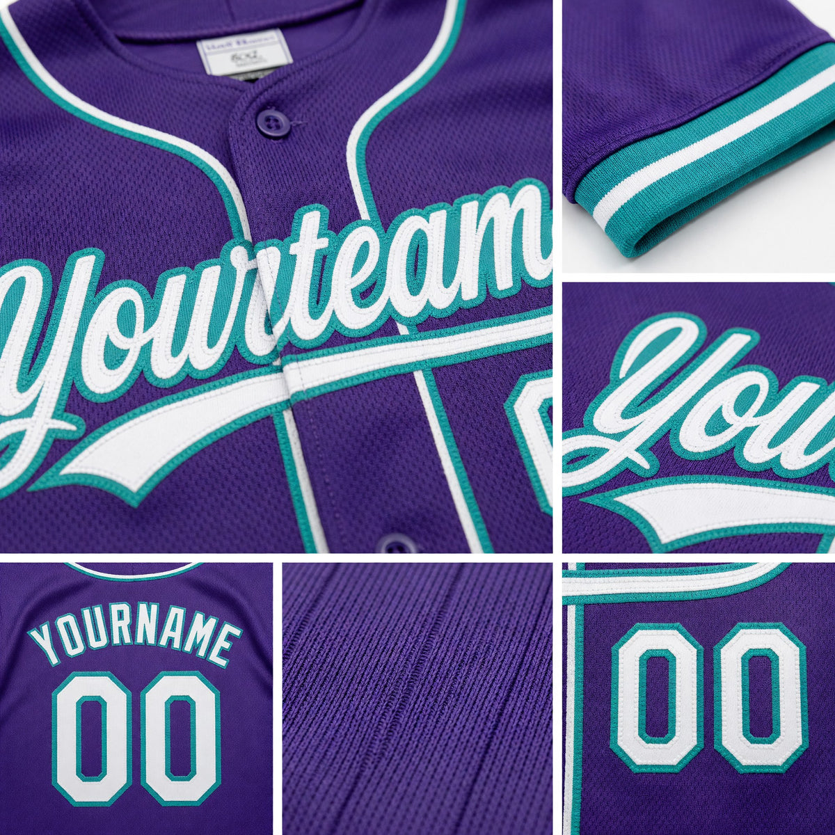 Custom Stitched Purple White-Teal Baseball Pullover Sweatshirt Hoodie detail