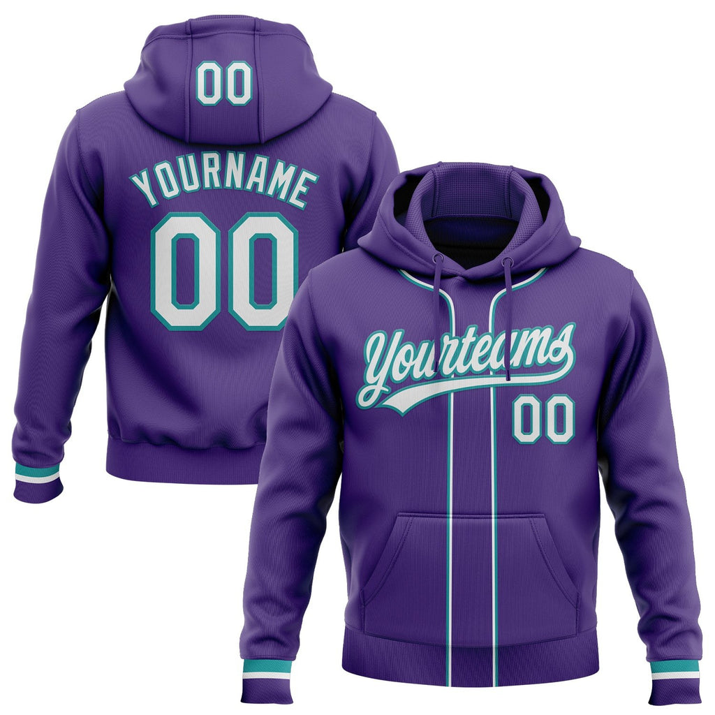 Custom Stitched Purple White-Teal Baseball Pullover Sweatshirt Hoodie photo 1