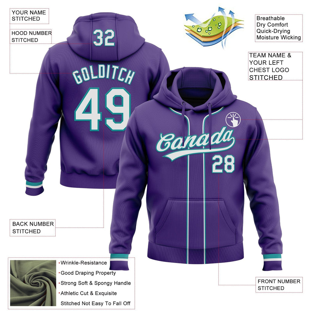 Custom Stitched Purple White-Teal Baseball Pullover Sweatshirt Hoodie photo 2