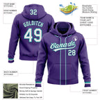 Custom Stitched Purple White-Teal Baseball Pullover Sweatshirt Hoodie photo 2