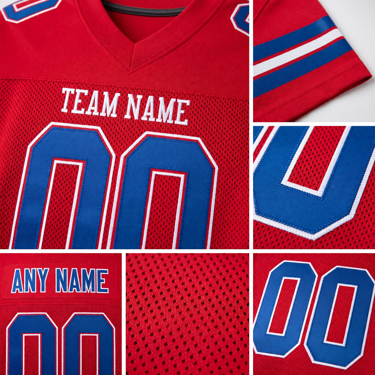 Custom Red Royal-White Mesh Authentic Football Jersey detail