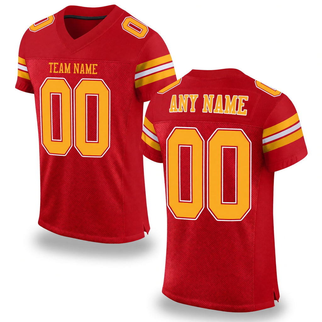 Custom Red Gold-White Mesh Authentic Football Jersey