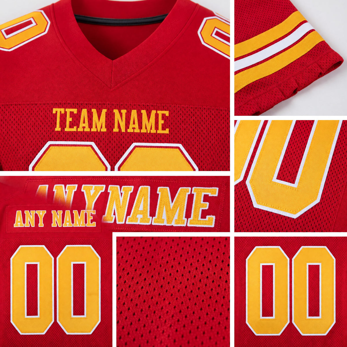 Custom Red Gold-White Mesh Authentic Football Jersey detail