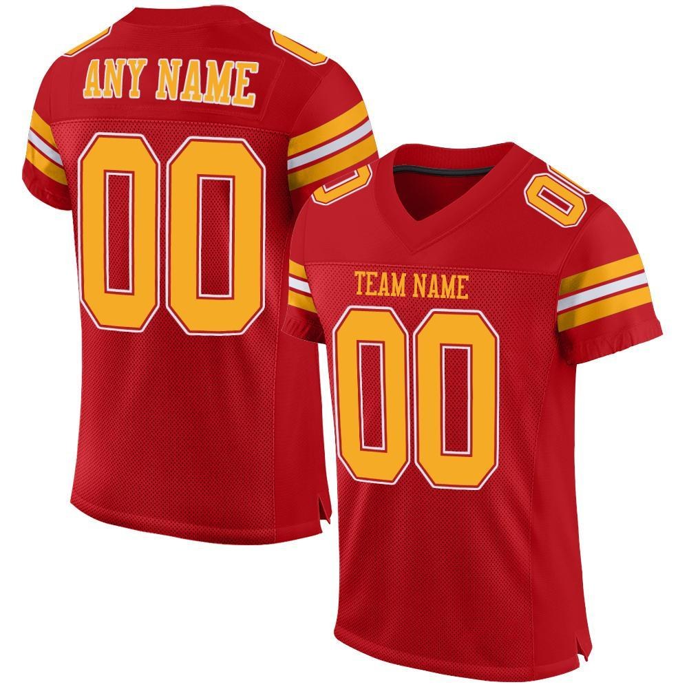 Custom Red Gold-White Mesh Authentic Football Jersey photo 1