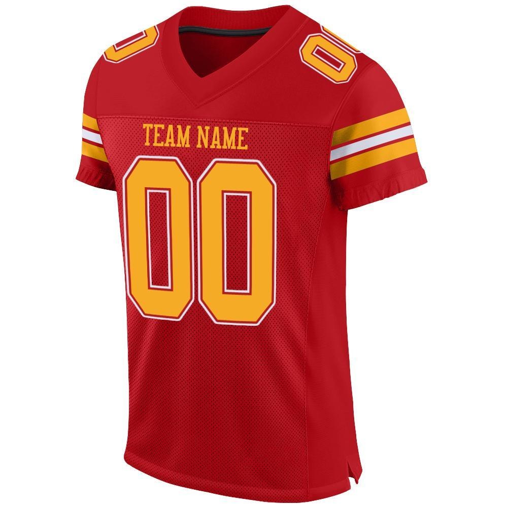Custom Red Gold-White Mesh Authentic Football Jersey photo 2