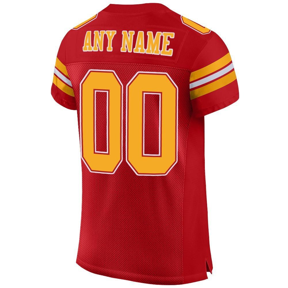 Custom Red Gold-White Mesh Authentic Football Jersey photo 3