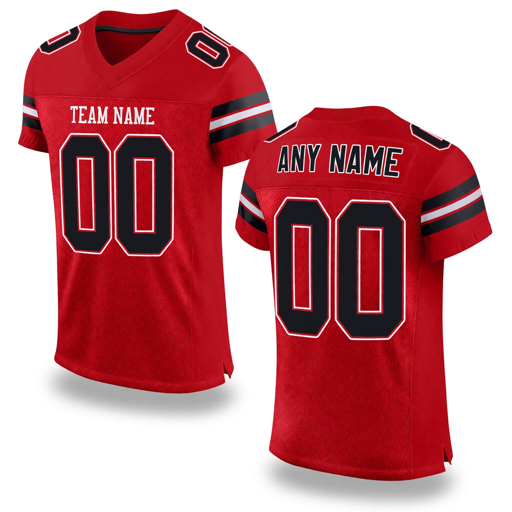 Custom Red Black-White Mesh Authentic Football Jersey