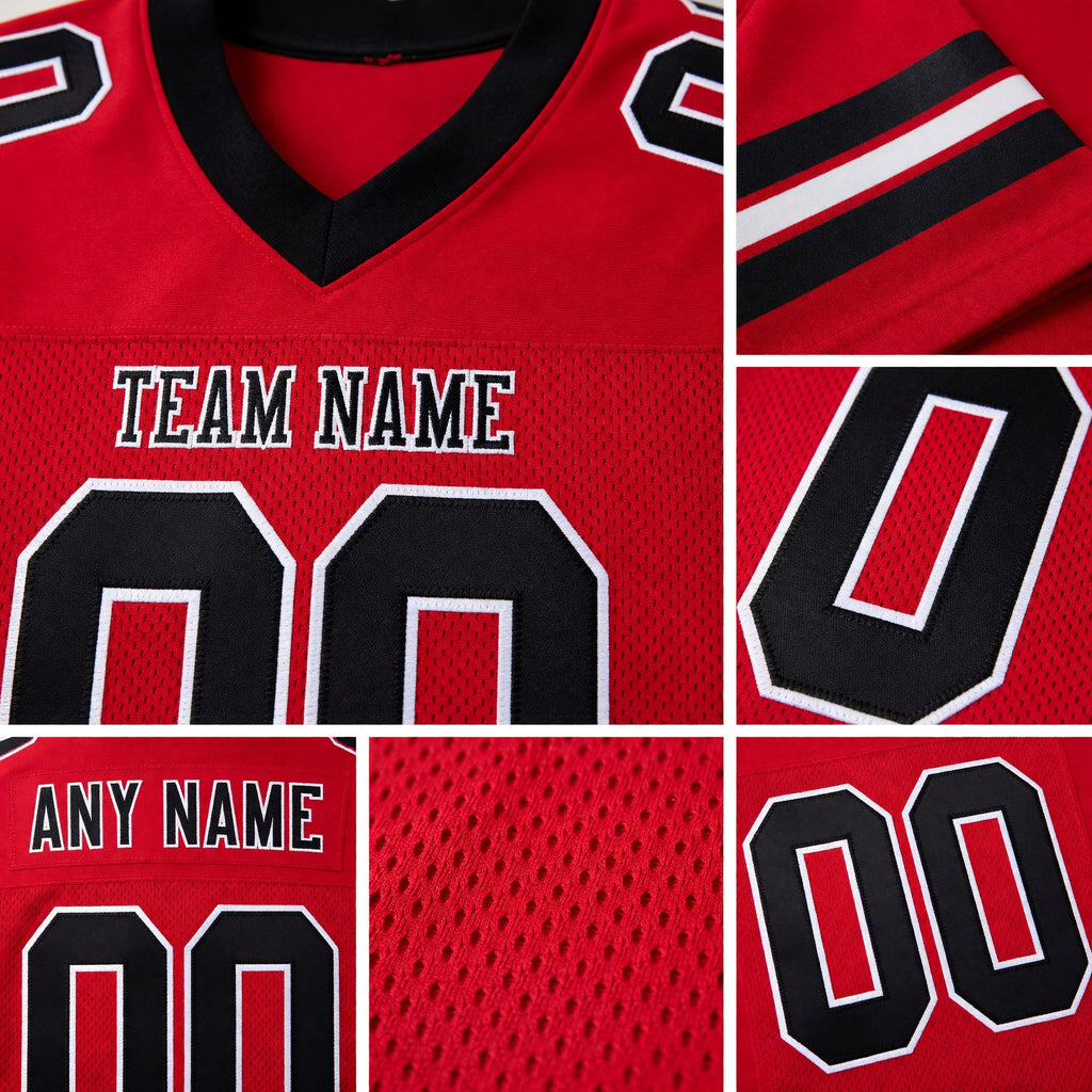Custom Red Black-White Mesh Authentic Football Jersey detail
