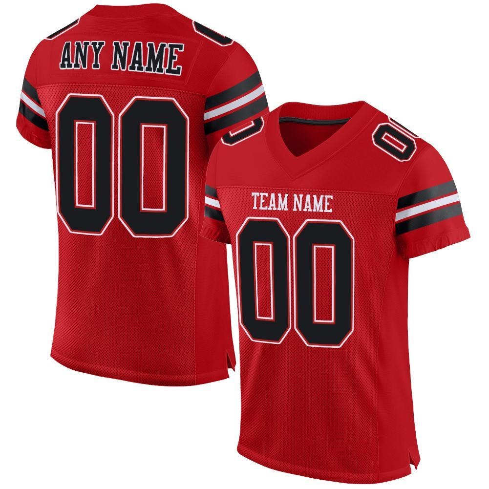 Custom Red Black-White Mesh Authentic Football Jersey photo 1
