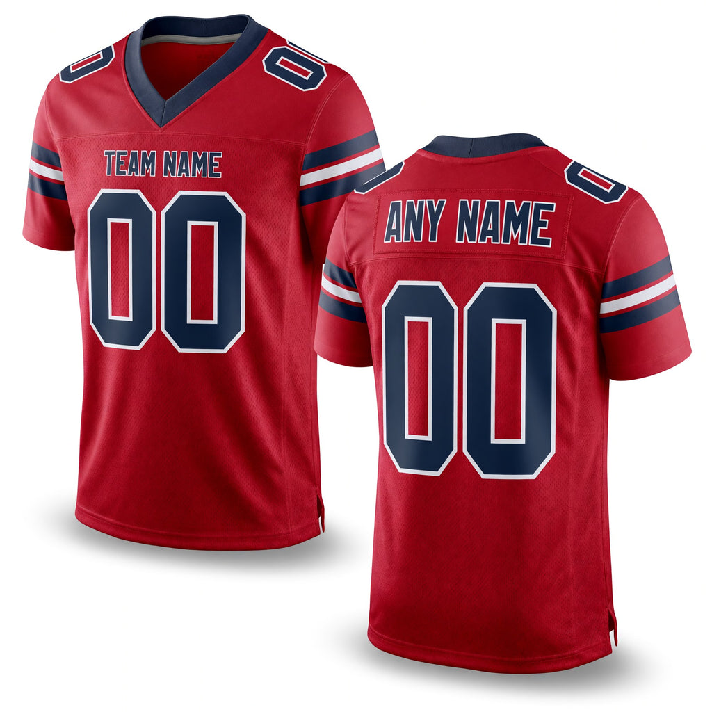 Custom Red Navy-White Mesh Authentic Football Jersey