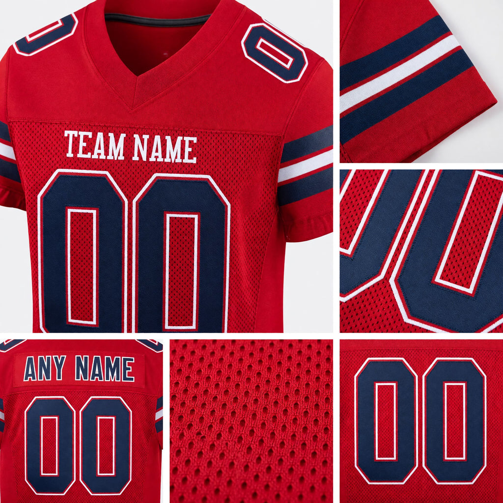 Custom Red Navy-White Mesh Authentic Football Jersey detail