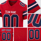 Custom Red Navy-White Mesh Authentic Football Jersey detail