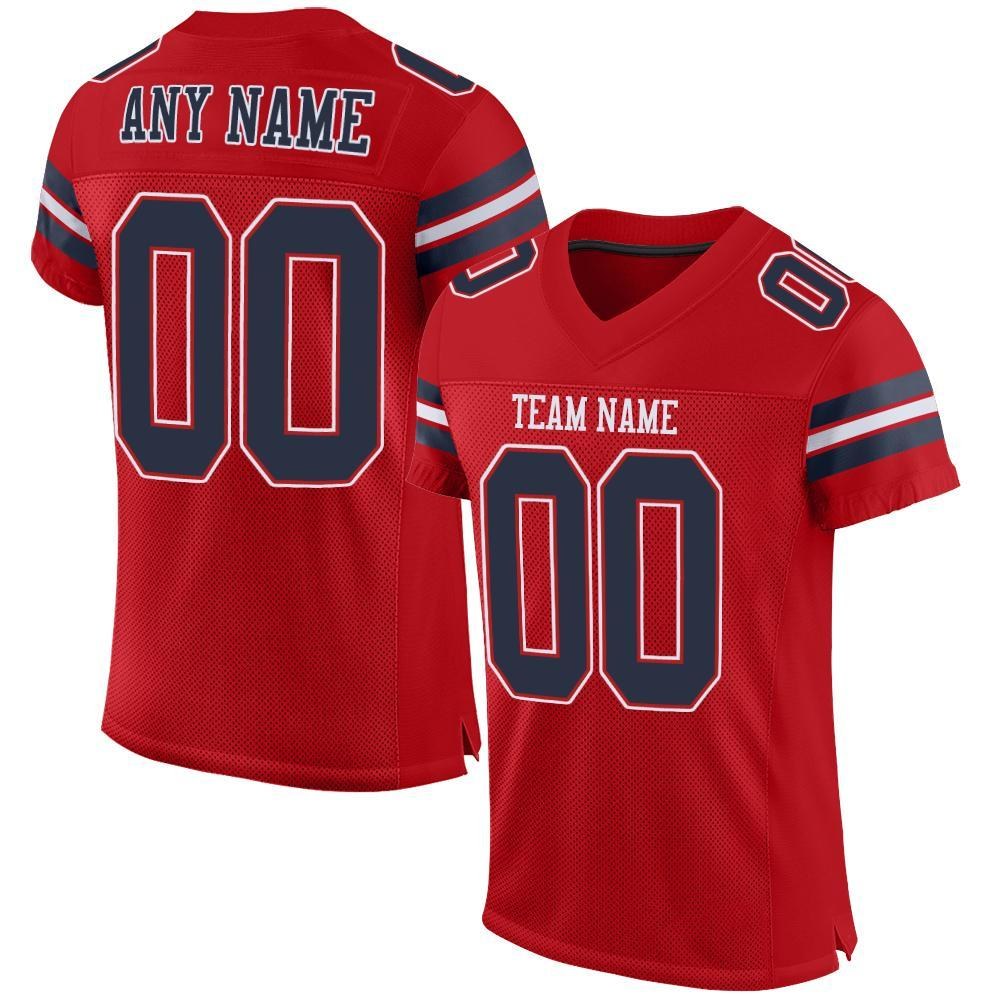 Custom Red Navy-White Mesh Authentic Football Jersey photo 1