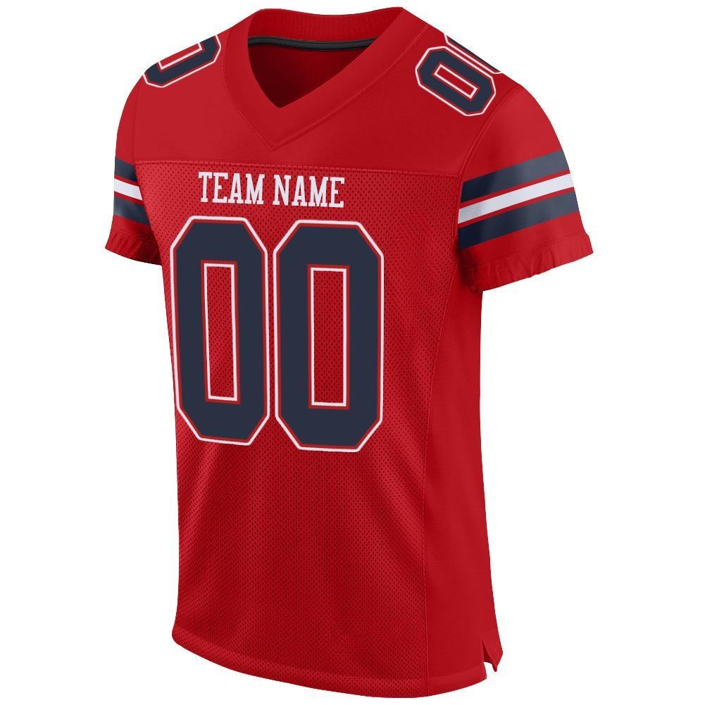 Custom Red Navy-White Mesh Authentic Football Jersey photo 2