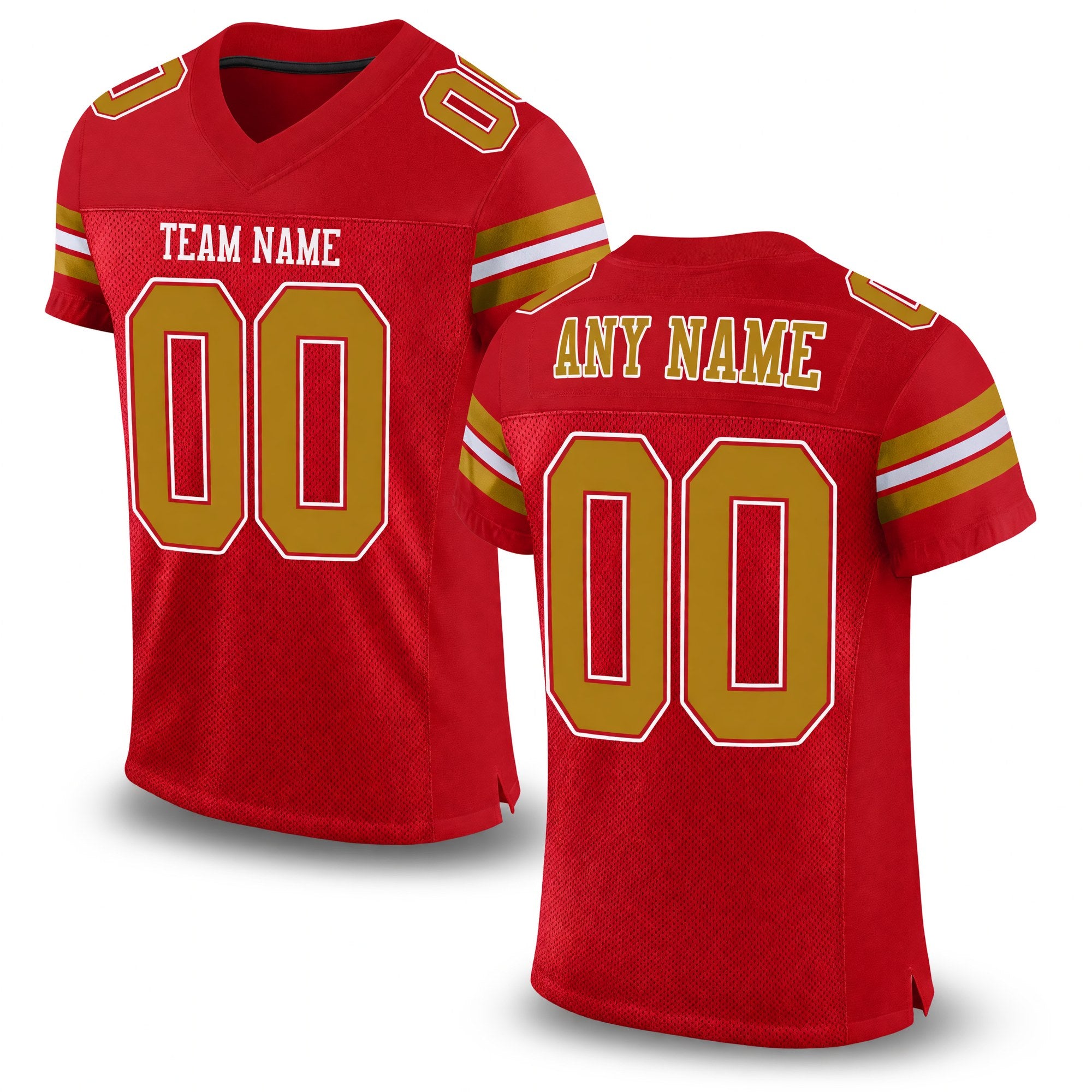 Custom Red Old Gold-White Mesh Authentic Football Jersey