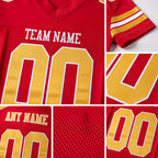 Custom Red Old Gold-White Mesh Authentic Football Jersey detail