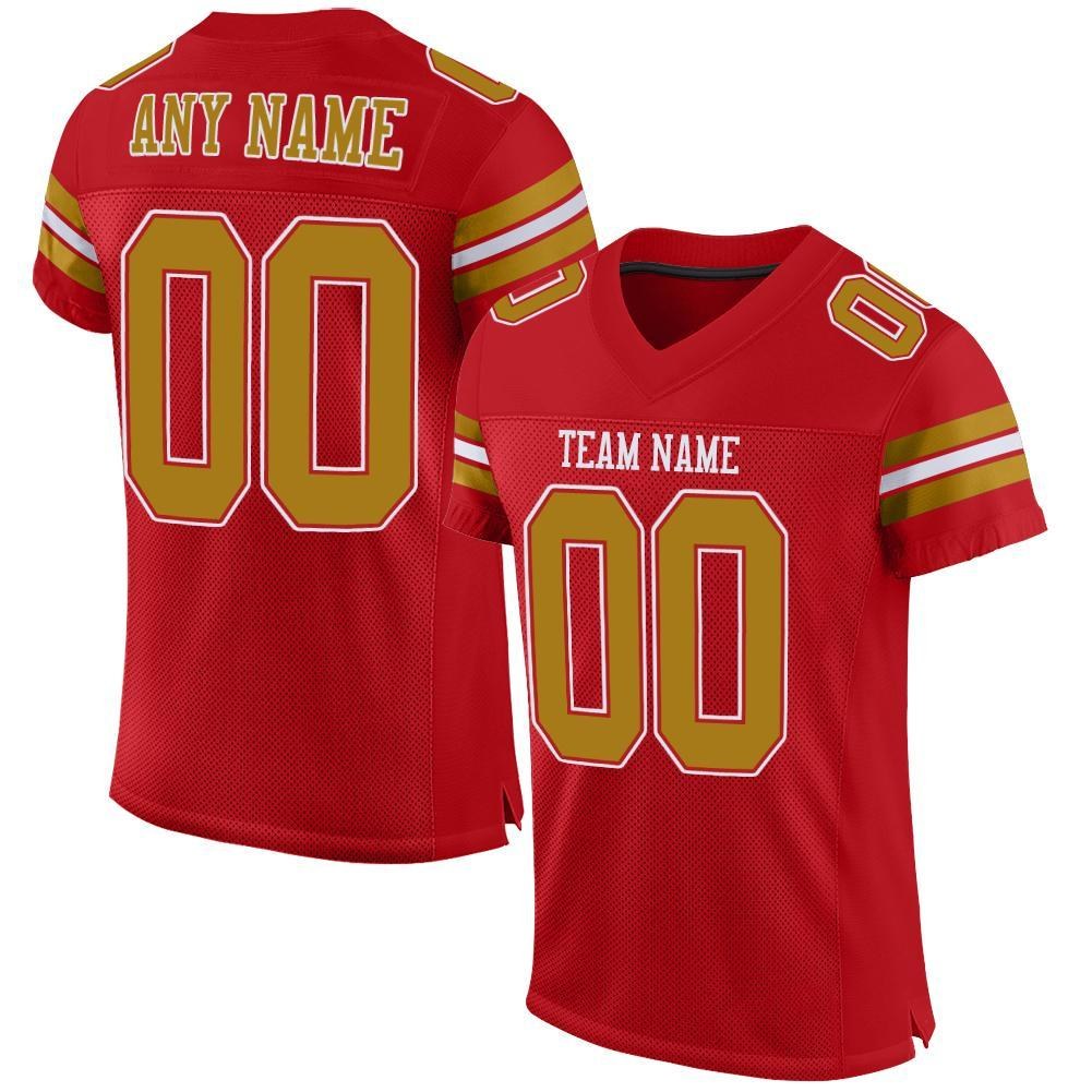 Custom Red Old Gold-White Mesh Authentic Football Jersey photo 1
