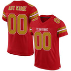 Custom Red Old Gold-White Mesh Authentic Football Jersey photo 1