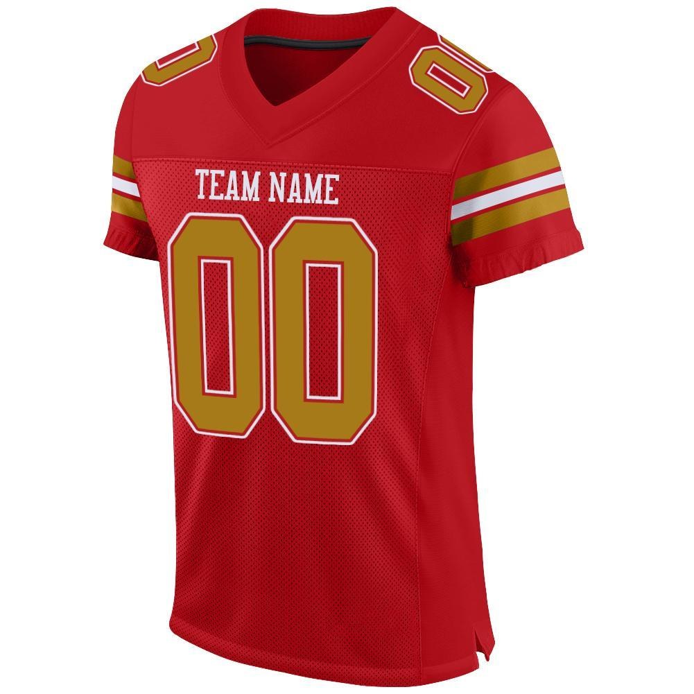 Custom Red Old Gold-White Mesh Authentic Football Jersey photo 2