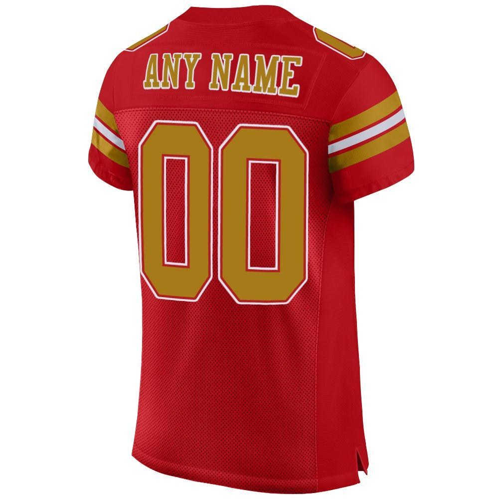 Custom Red Old Gold-White Mesh Authentic Football Jersey photo 3