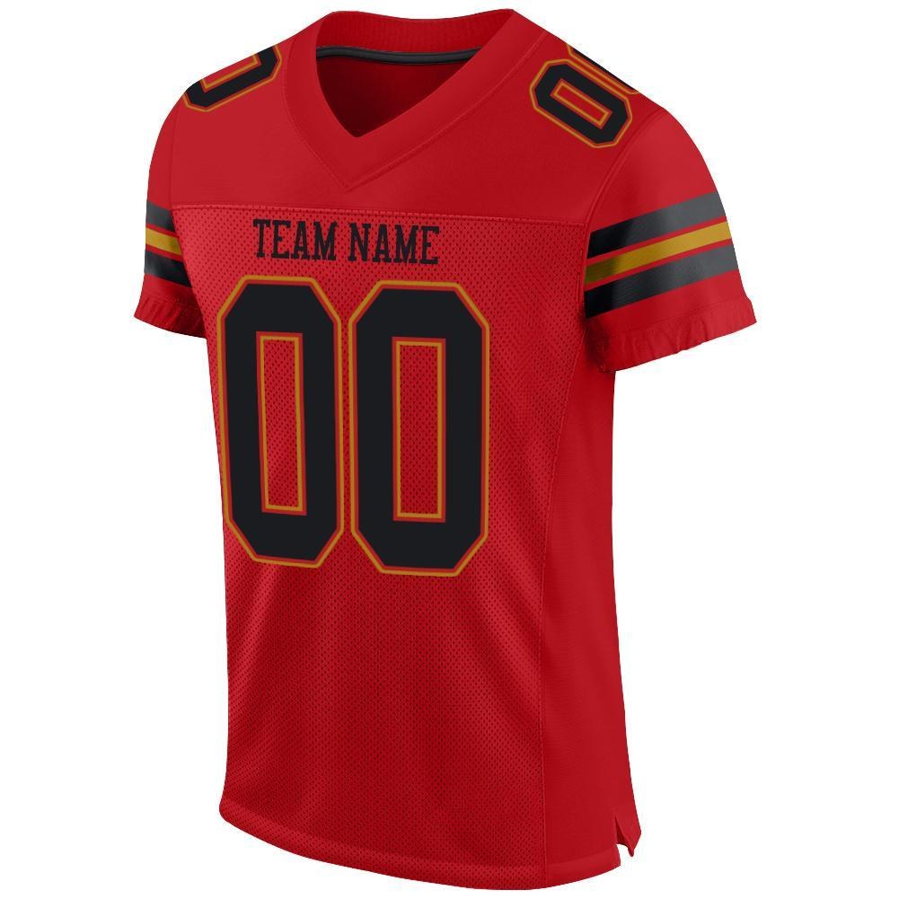 Custom Red Black-Old Gold Mesh Authentic Football Jersey photo 2
