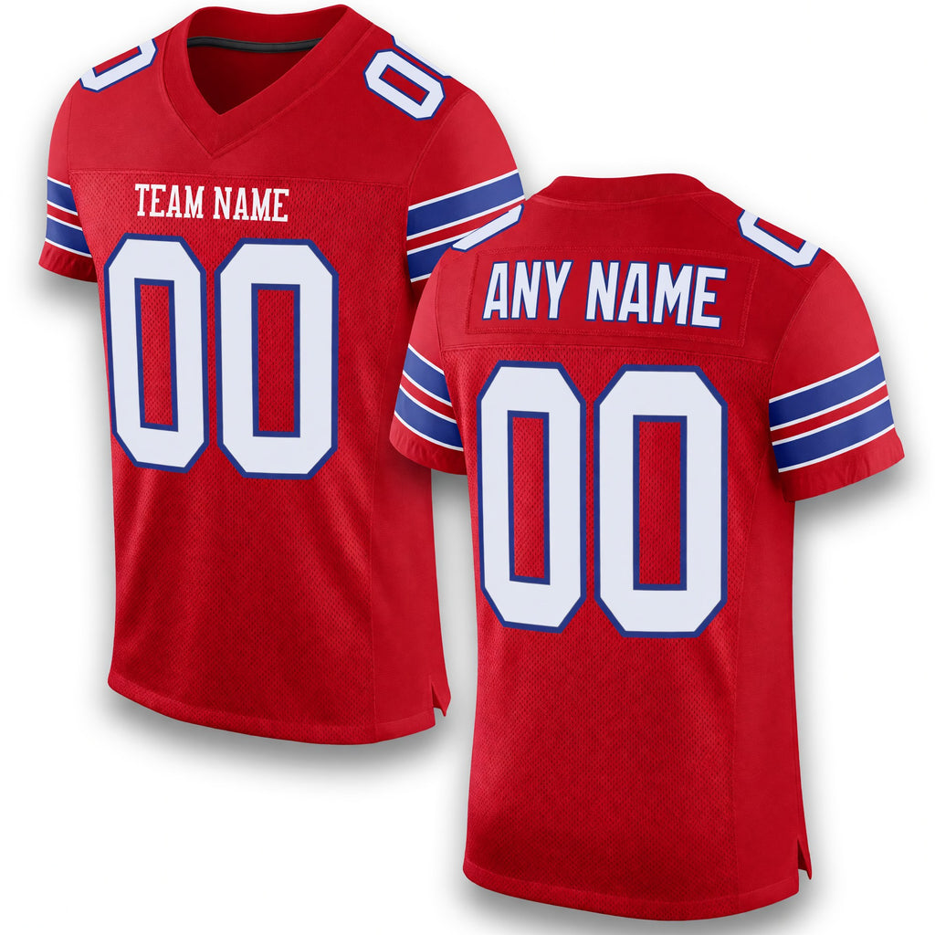 Custom Red White-Royal Mesh Authentic Football Jersey