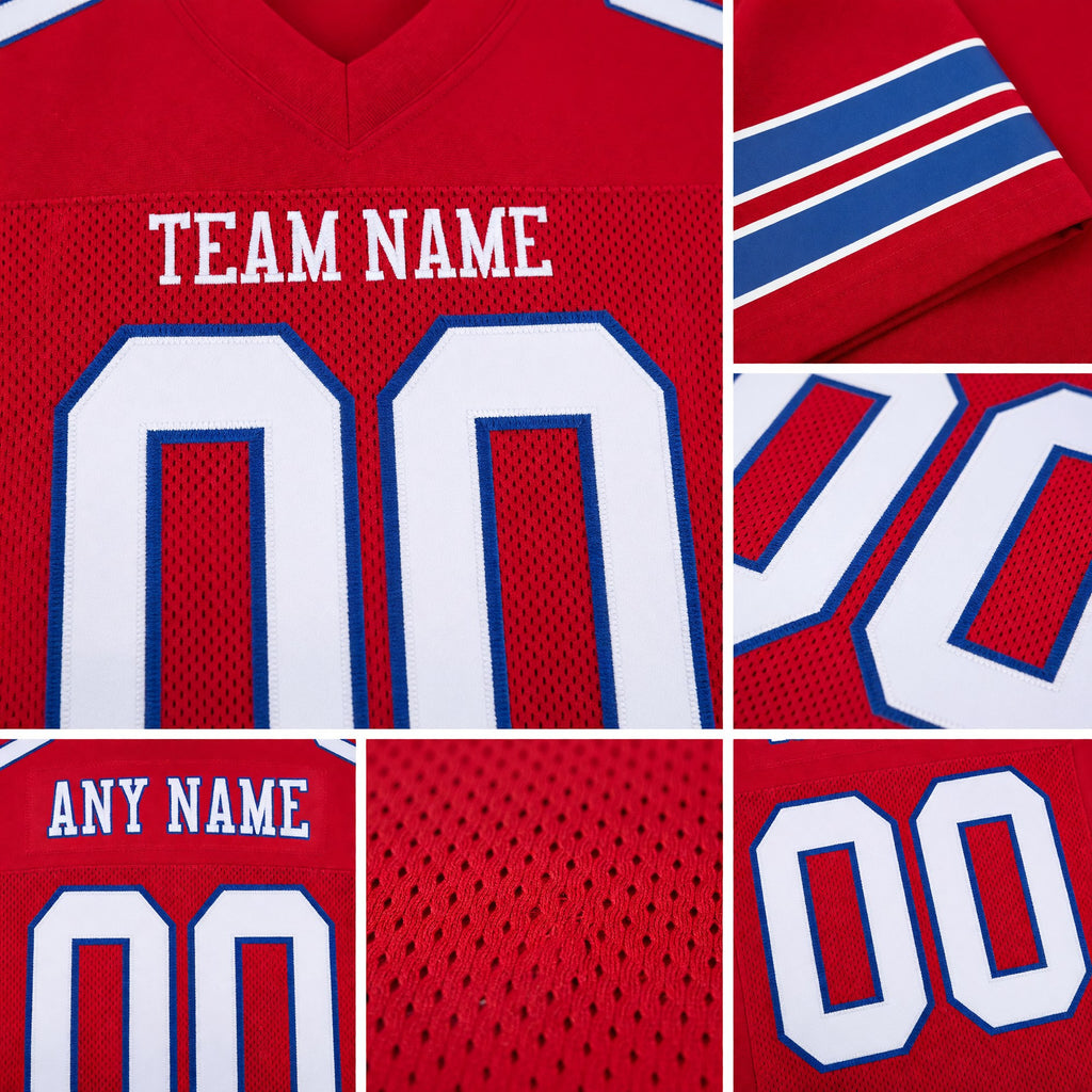 Custom Red White-Royal Mesh Authentic Football Jersey detail