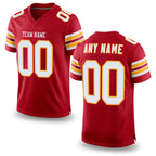 Custom Red White-Gold Mesh Authentic Football Jersey
