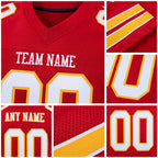 Custom Red White-Gold Mesh Authentic Football Jersey detail