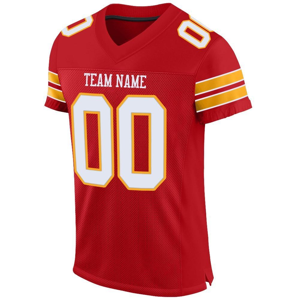 Custom Red White-Gold Mesh Authentic Football Jersey photo 2