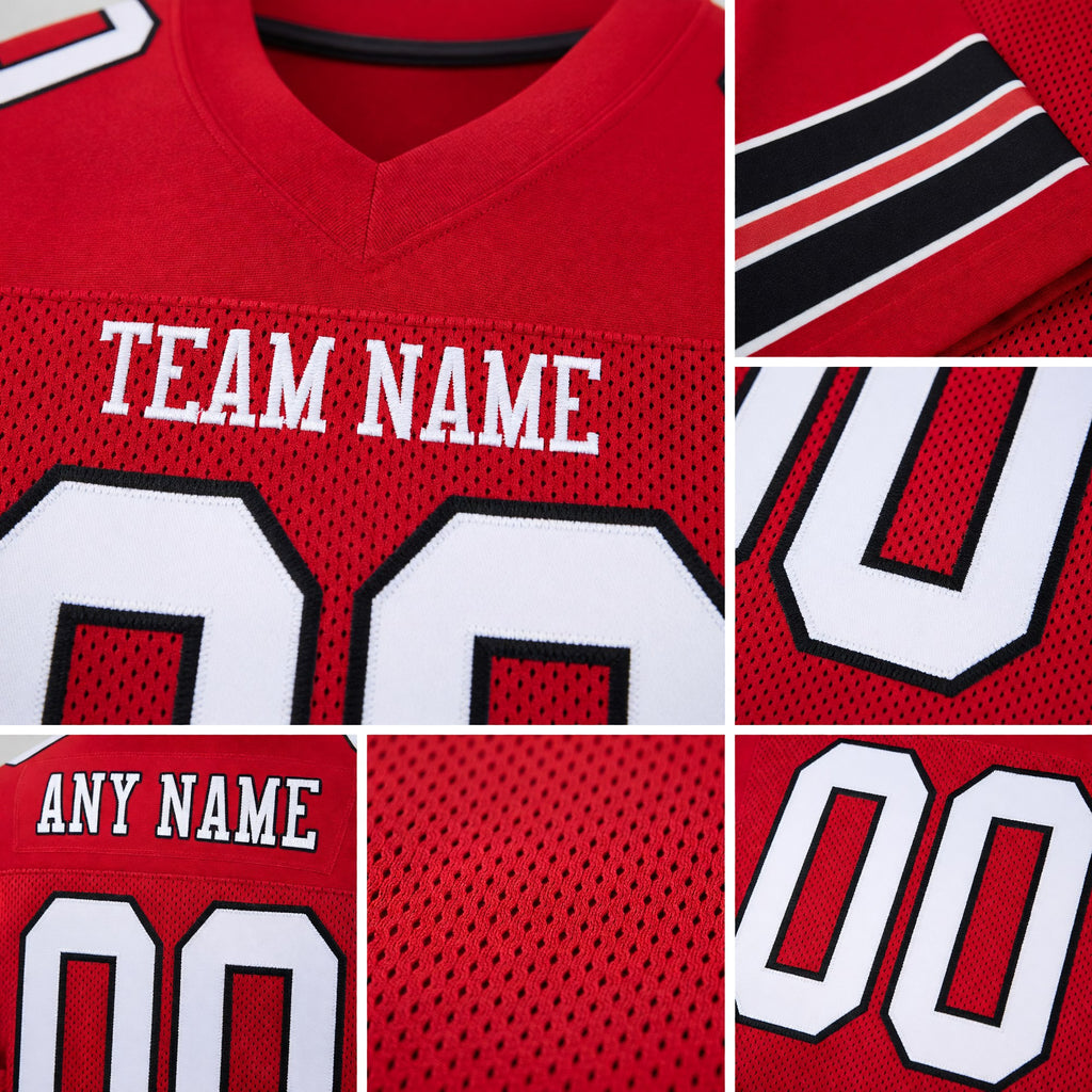 Custom Red White-Black Mesh Authentic Football Jersey detail