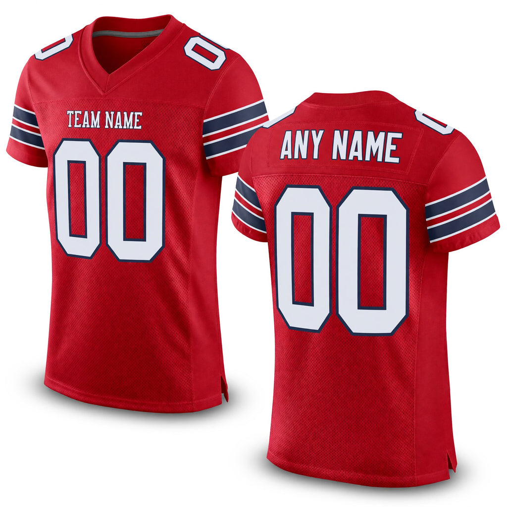 Custom Red White-Navy Mesh Authentic Football Jersey