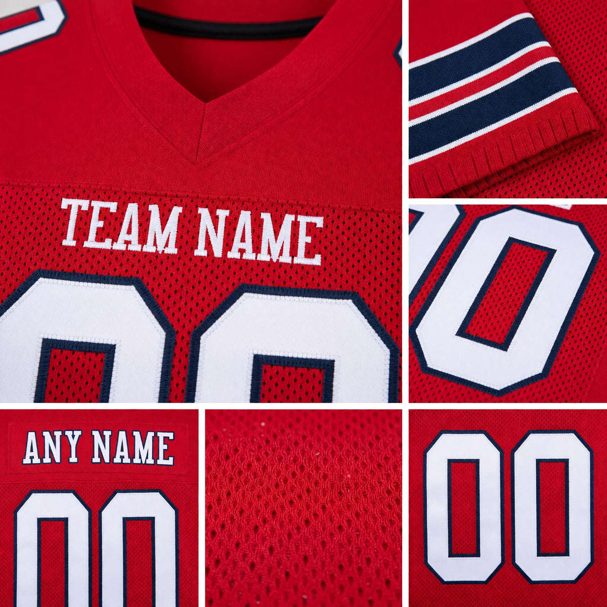 Custom Red White-Navy Mesh Authentic Football Jersey detail