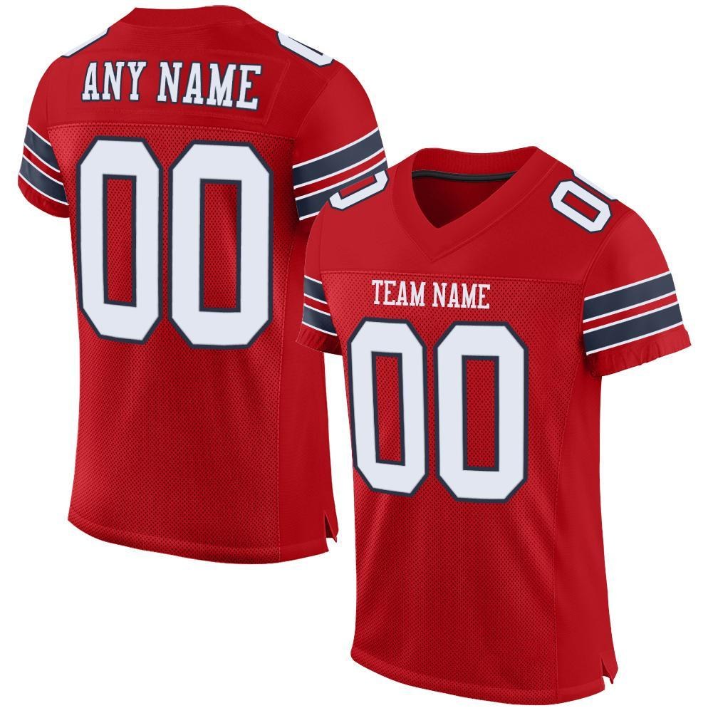 Custom Red White-Navy Mesh Authentic Football Jersey photo 1