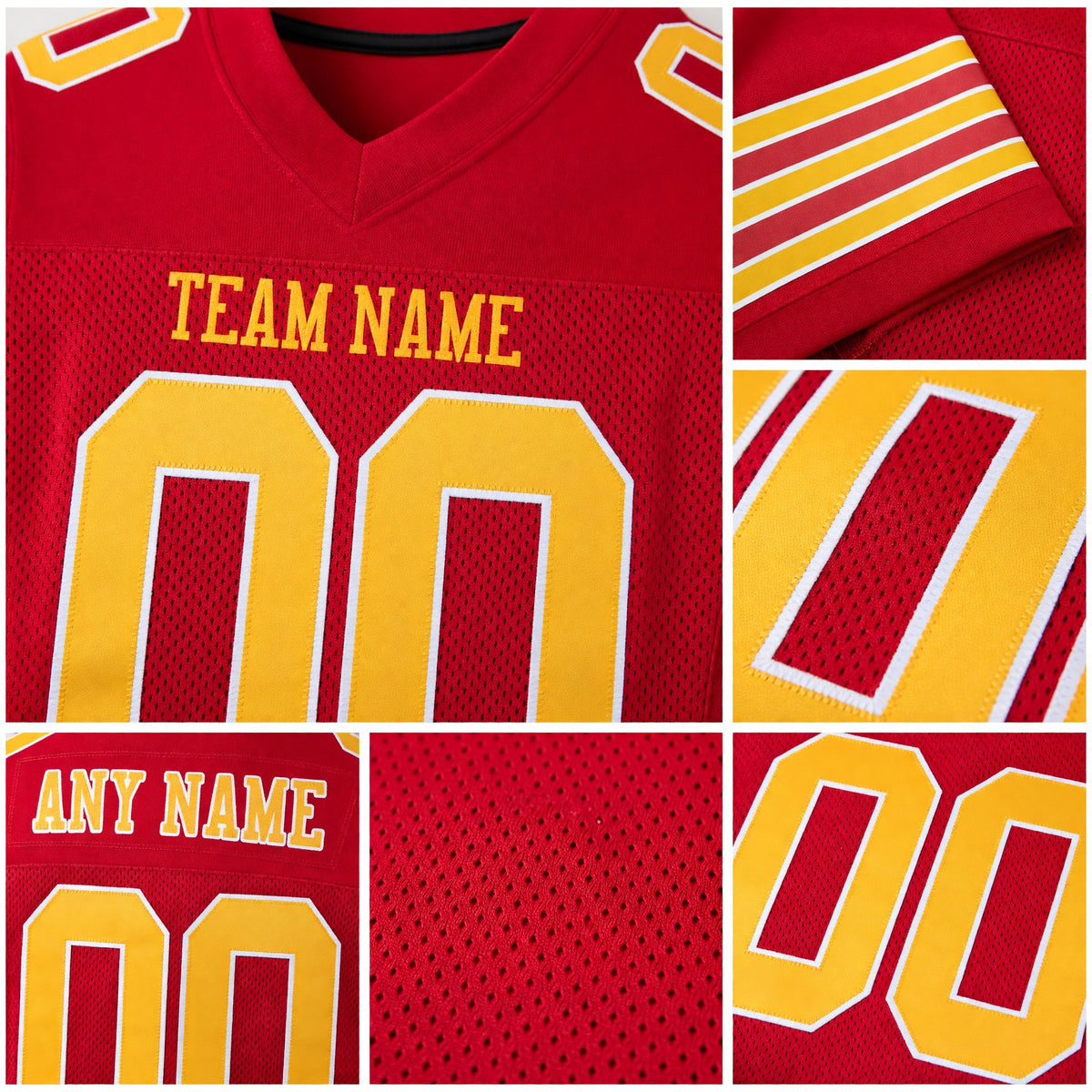 Custom Red Gold-White Mesh Authentic Football Jersey detail