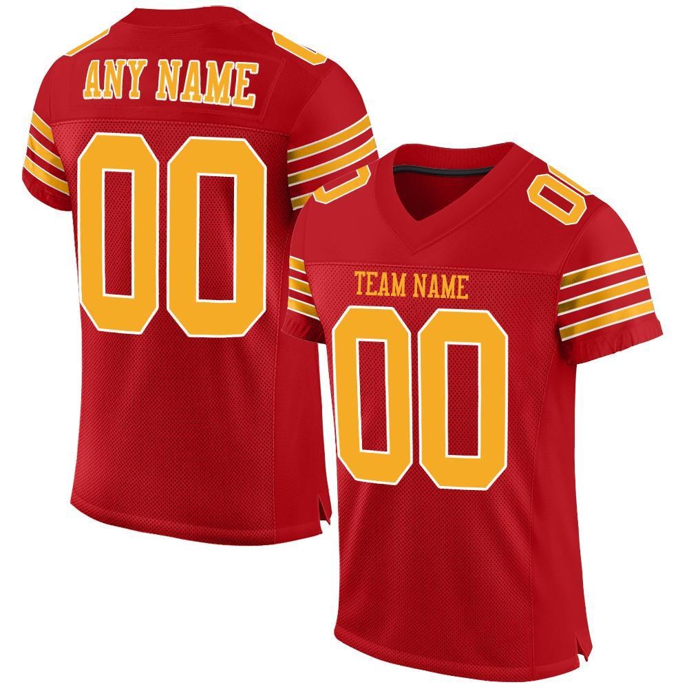 Custom Red Gold-White Mesh Authentic Football Jersey photo 1