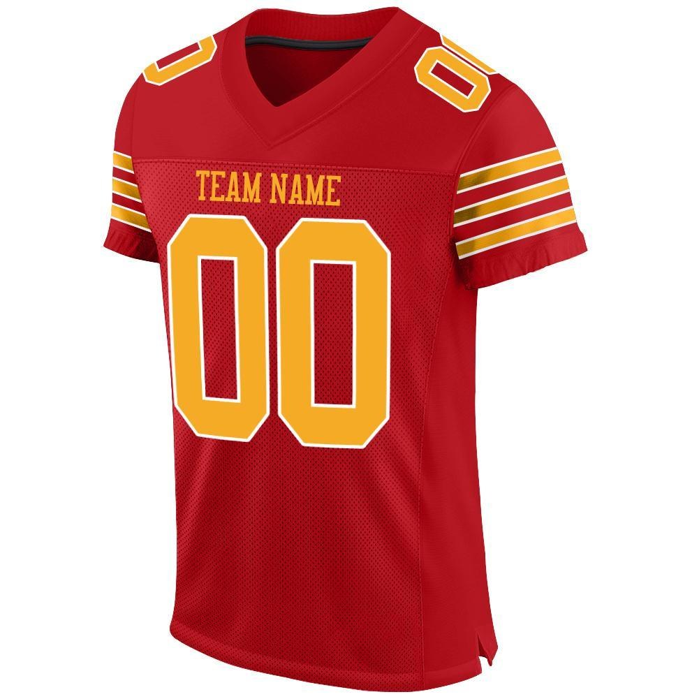 Custom Red Gold-White Mesh Authentic Football Jersey photo 3
