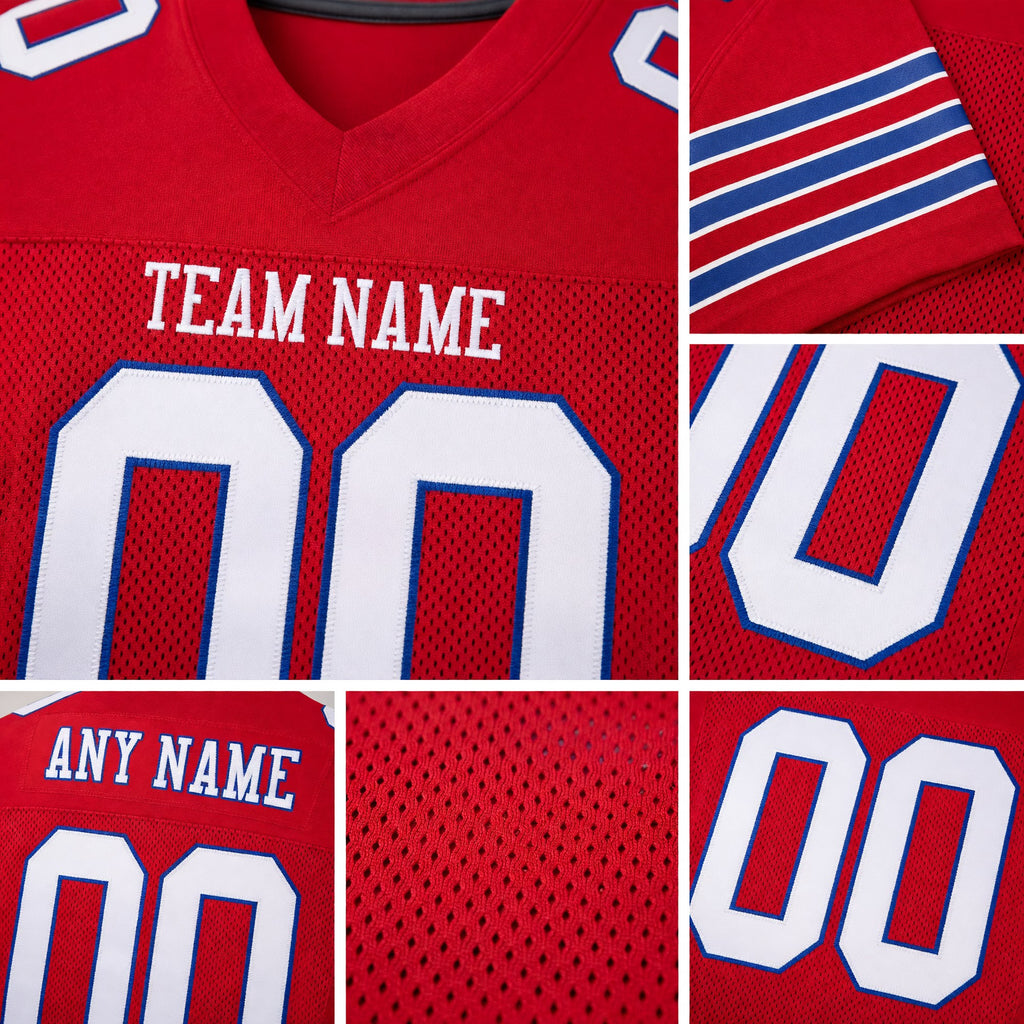 Custom Red White-Royal Mesh Authentic Football Jersey detail