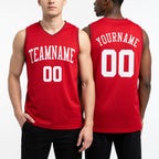 Custom Red White Round Neck Basketball Uniform Jersey worn front and back