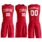 Custom Red White Round Neck Basketball Uniform Jersey photo 2